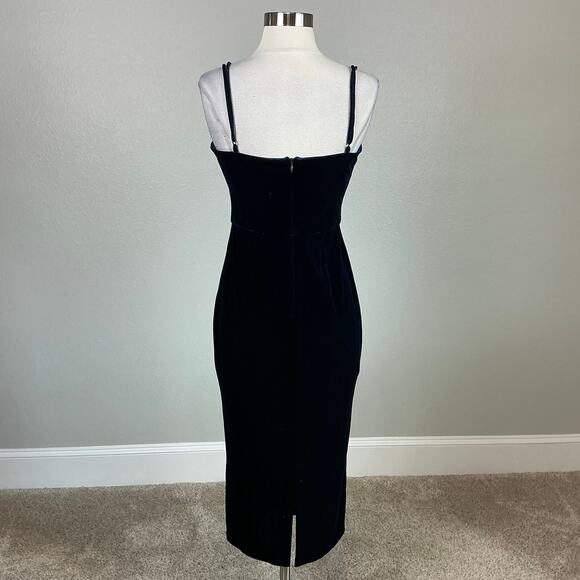 Betsy & Adam Velvet Flower Bodice Midi Sheath Cocktail Dress Navy Blue Size 14 - Picture 6 of 12